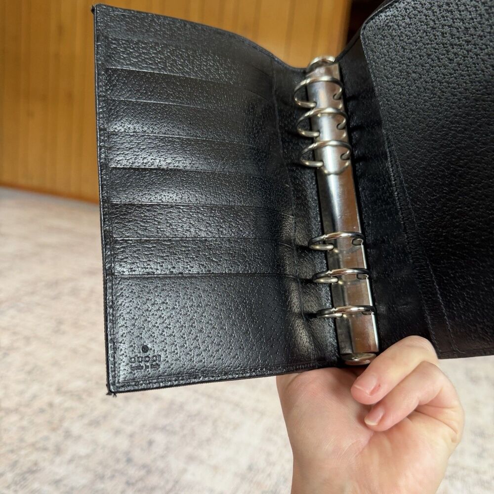 Gucci Pocket Agenda Cover Black Leather Planner Organizer Vintage Made in Italy - Picture 15 of 16